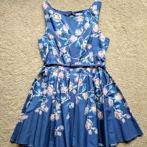 Blue Floral Dress with Belt
